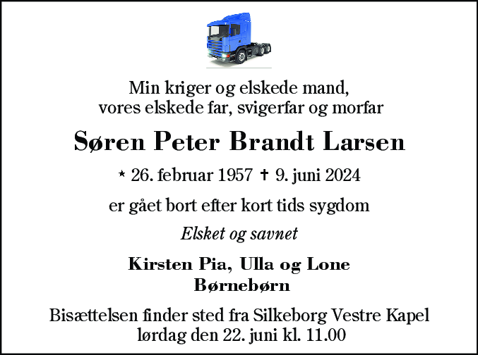 Dødsannonce for Søren Peter Brandt Larsen
