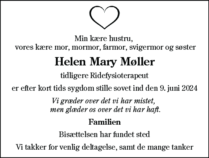 Dødsannonce for Helen Mary Møller