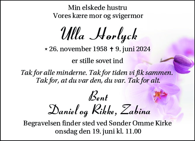 Dødsannonce for Ulla Hørlyck