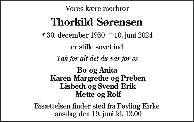 Dødsannonce for Thorkild Sørensen