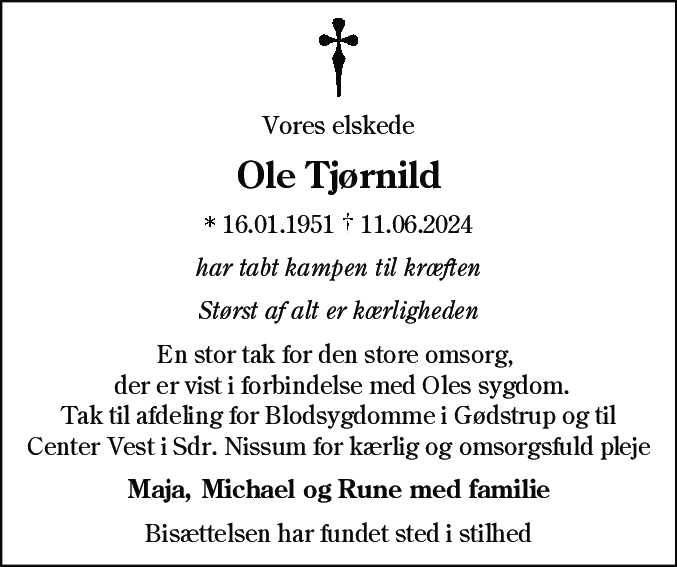 Dødsannonce for Ole Tjørnild