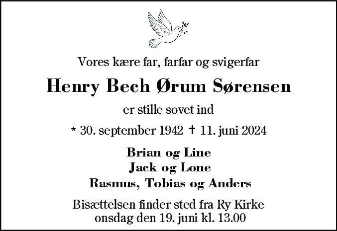 Dødsannonce for Henry Bech Ørum Sørensen