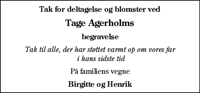 Dødsannonce for Tage Agerholm