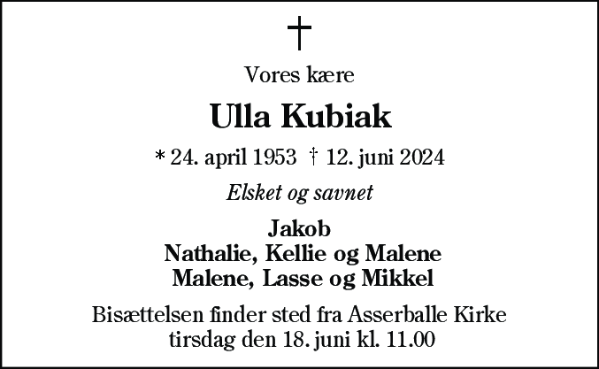 Dødsannonce for Ulla Elvira Straarup Kubiak