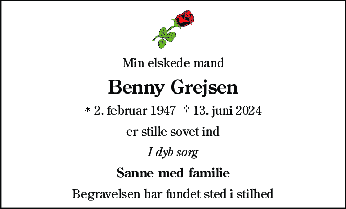 Dødsannonce for Benny Grejsen