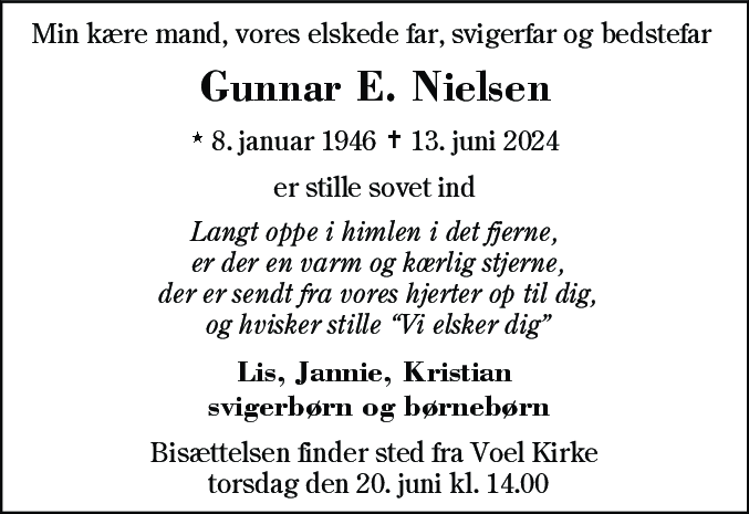 Dødsannonce for Gunnar Ejvind Nielsen