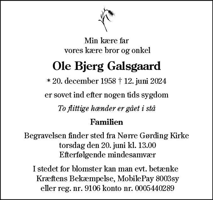 Dødsannonce for Ole Bjerg Galsgaard