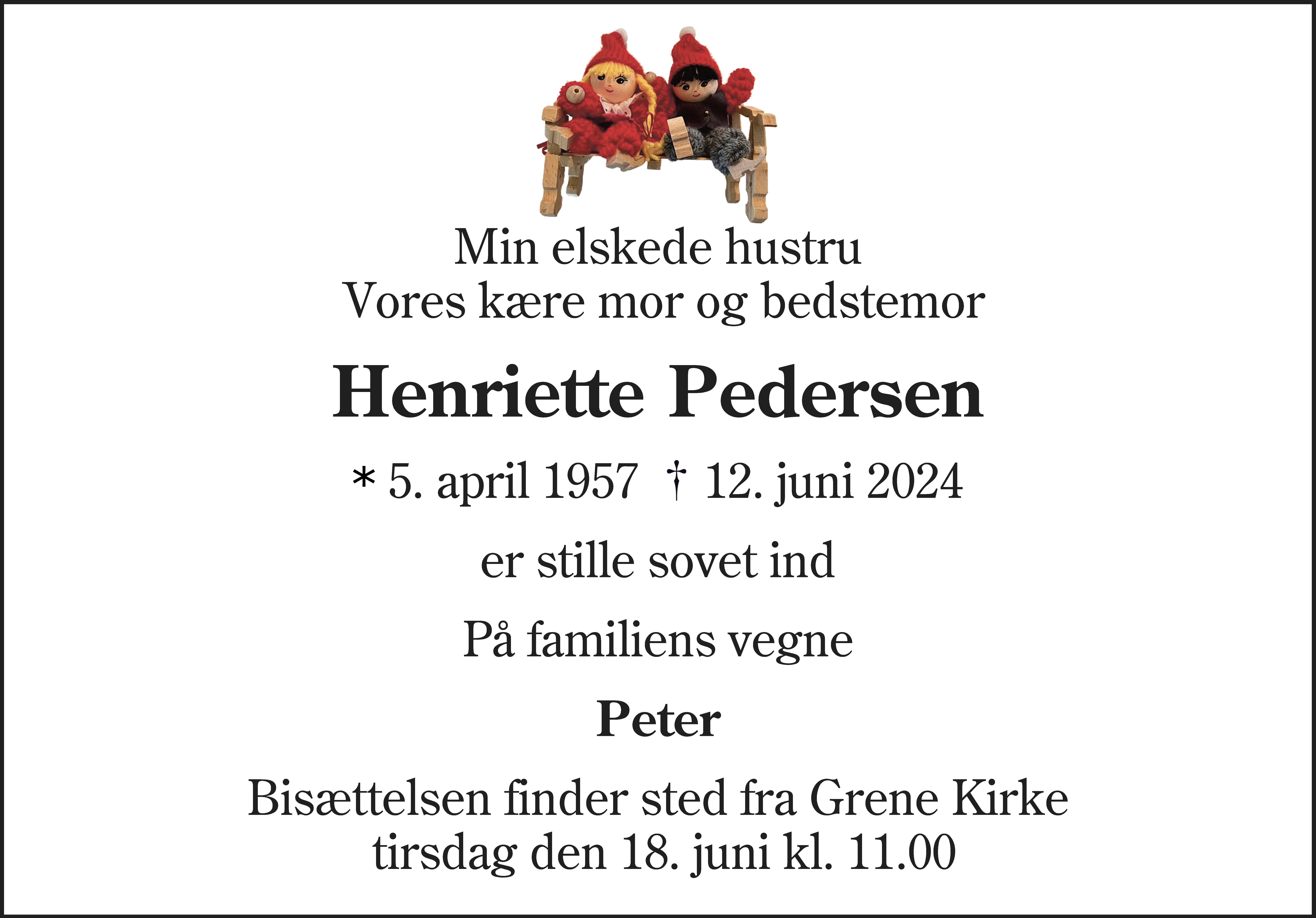 Dødsannonce for Henriette Pedersen