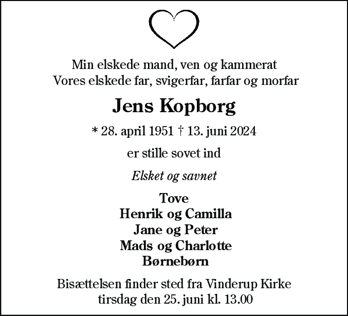 Dødsannonce for Jens Kopborg