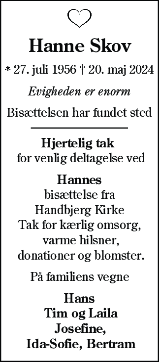 Dødsannonce for Hanne Skov