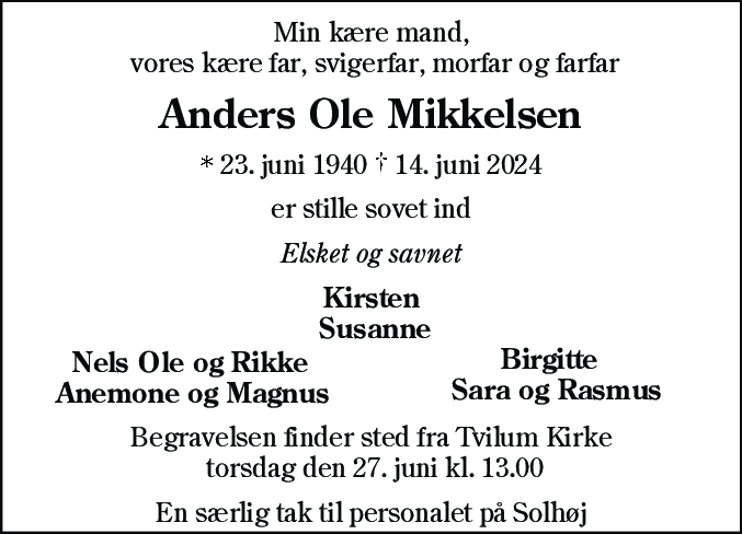 Dødsannonce for Anders Ole Mikkelsen