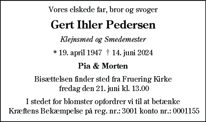 Dødsannonce for Gert Ihler Pedersen