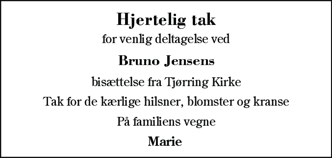 Dødsannonce for Bruno Jensen