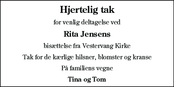 Dødsannonce for Rita Jensen