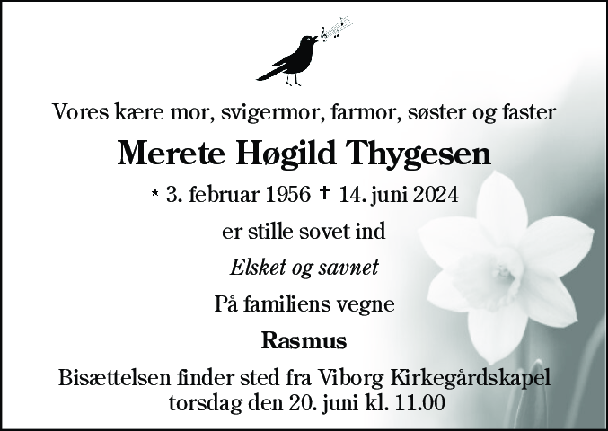 Dødsannonce for Merete Høgild Thygesen
