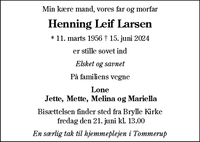 Dødsannonce for Henning Leif Larsen