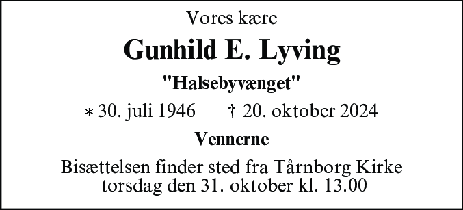 Dødsannonce for Gunhild Elisabeth Lyving