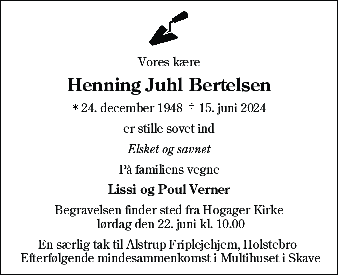Dødsannonce for Henning Juhl Bertelsen
