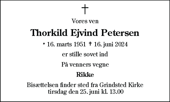 Dødsannonce for Thorkild Ejvind Petersen