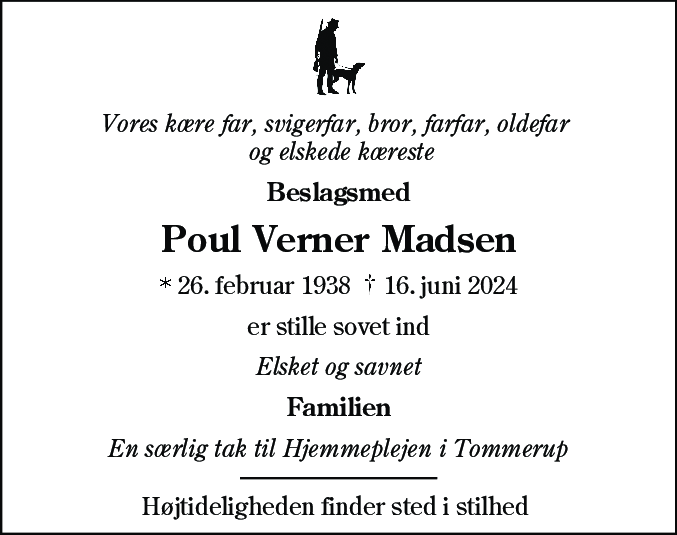 Dødsannonce for Poul Verner Madsen