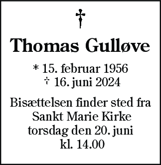 Dødsannonce for Thomas Gulløve