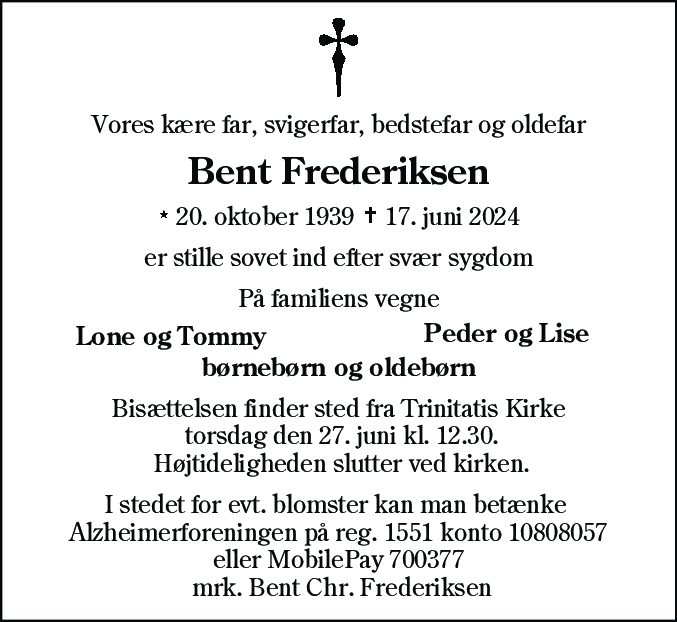 Dødsannonce for Bent Christian Frederiksen