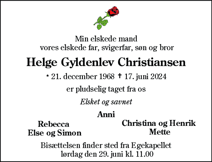 Dødsannonce for Helge Gyldenlev Christiansen
