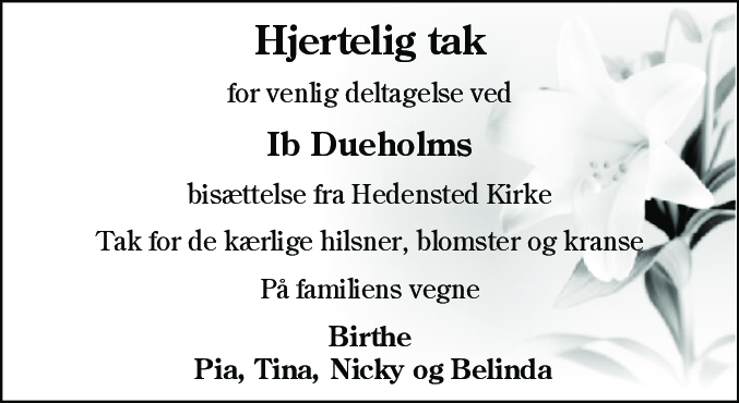 Dødsannonce for Ib Dueholm