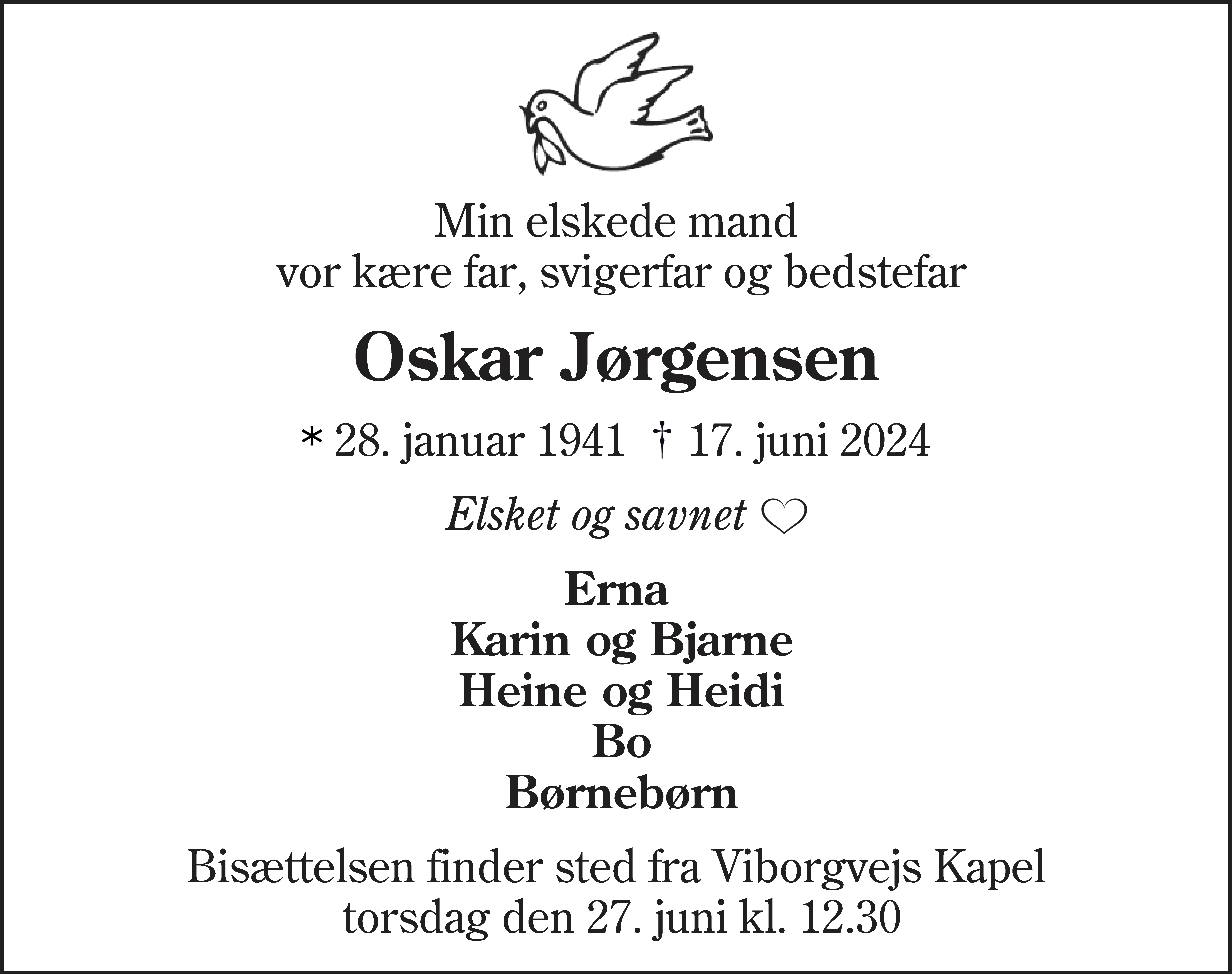 Dødsannonce for Oskar Jørgensen