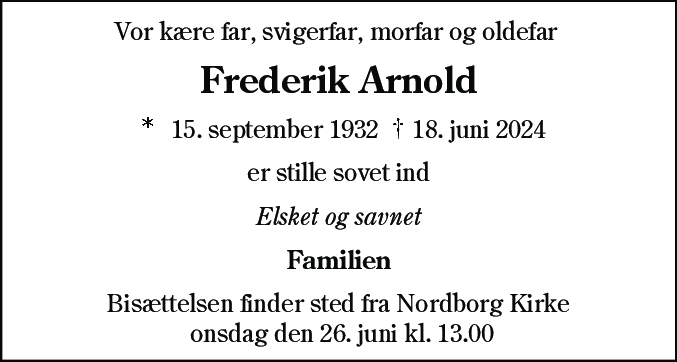Dødsannonce for Frederik Arnold
