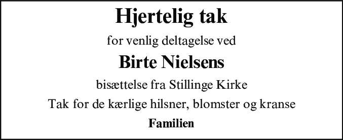 Dødsannonce for Birte Rosenvanger Nielsen