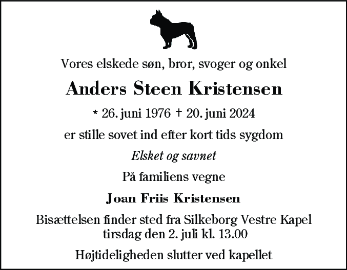 Dødsannonce for Kristensen Anders Steen