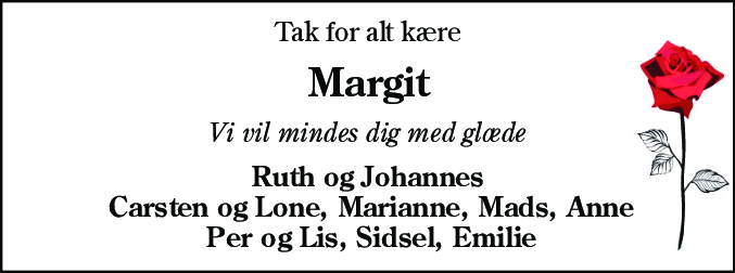 Dødsannonce for Anna Margit Madsen