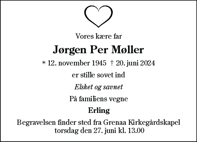 Dødsannonce for Jørgen Per Møller