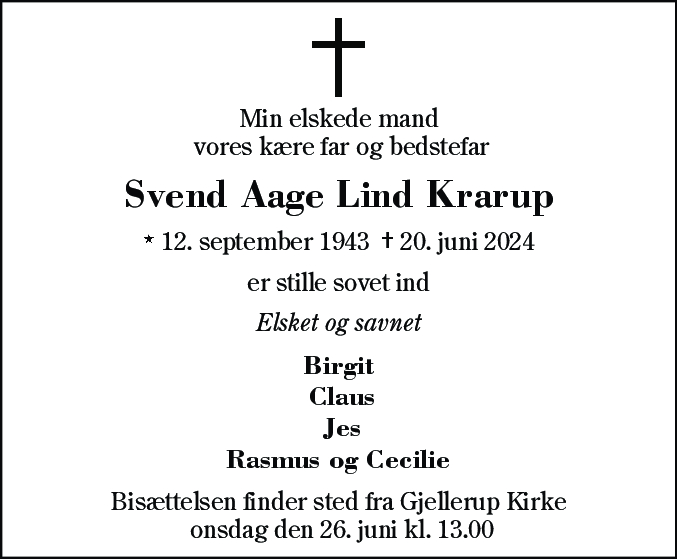 Dødsannonce for Svend Aage Lind Krarup