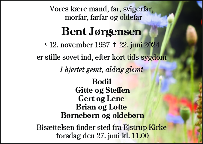 Dødsannonce for Bent Jørgensen