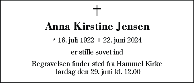 Dødsannonce for Anna Kirstine Jensen