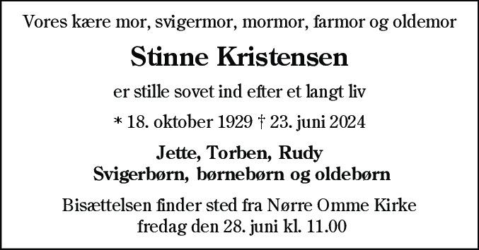 Dødsannonce for Sidsel Kirstine Kristensen