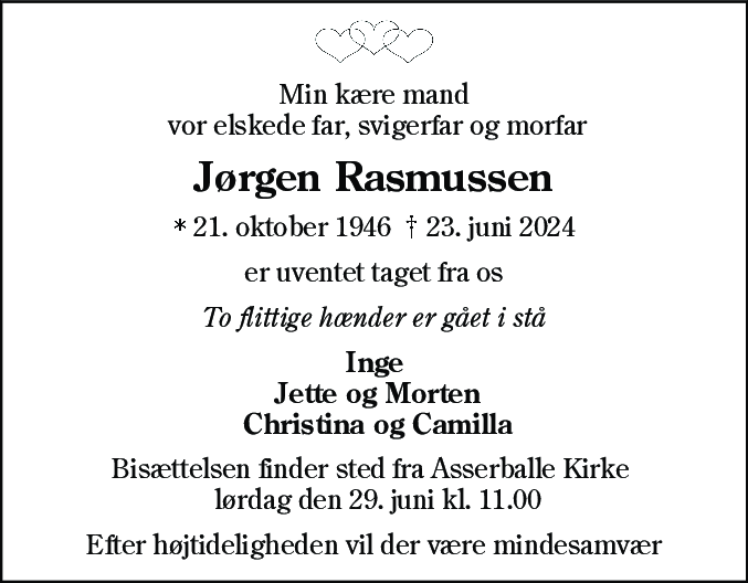 Dødsannonce for Jørgen Rasmussen