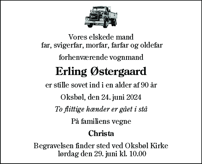 Dødsannonce for Erling Østergaard
