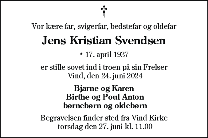 Dødsannonce for Jens Christian Svendsen