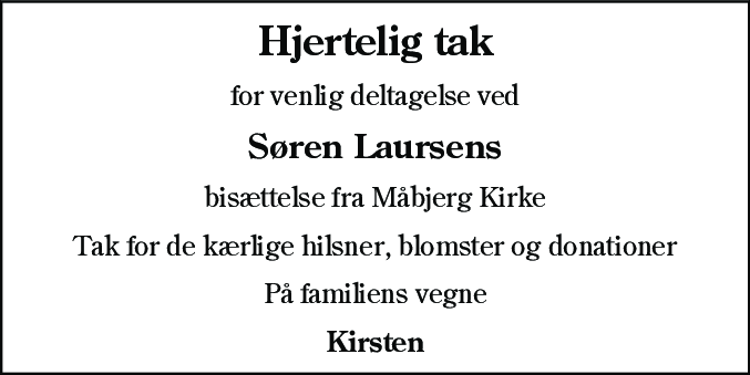 Dødsannonce for Søren Laursen