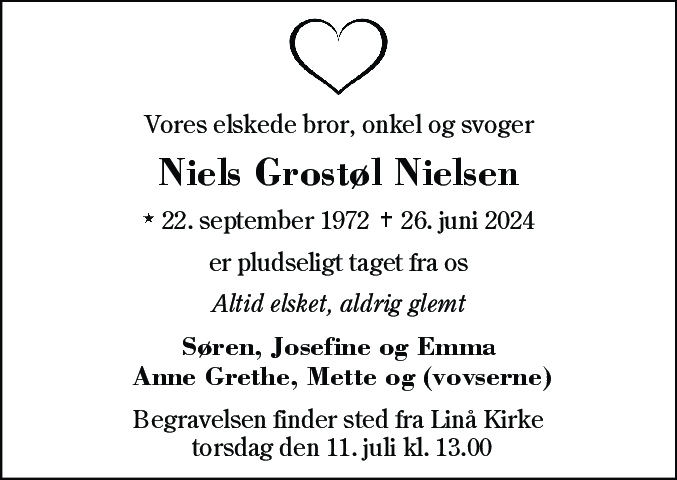 Dødsannonce for Niels Grostøl Nielsen