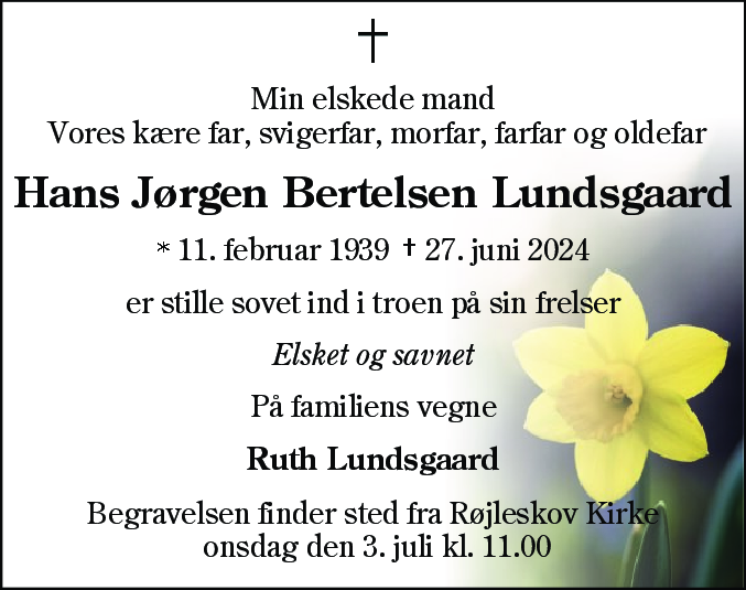 Dødsannonce for Hans Jørgen Bertelsen Lundsgaard