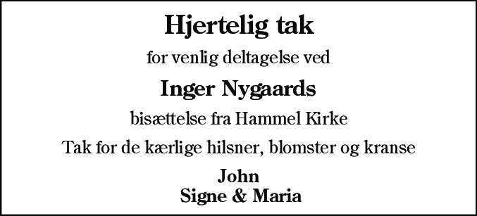 Dødsannonce for Inger Nygaard
