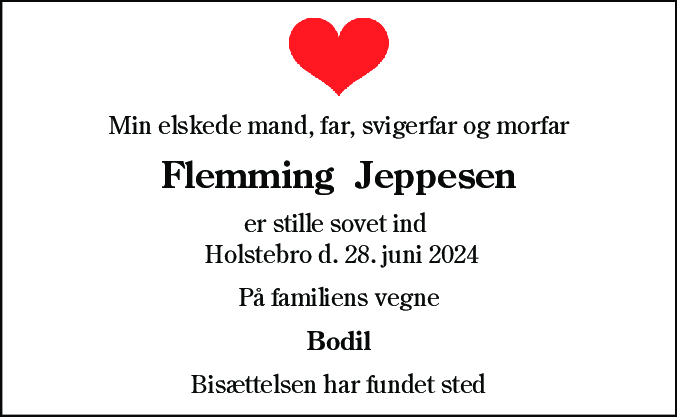 Dødsannonce for Flemming Hermann Jeppesen