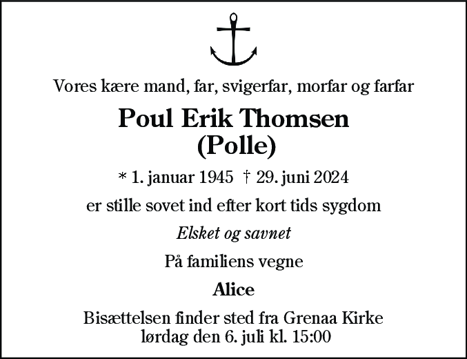 Dødsannonce for Poul Erik Thomsen
