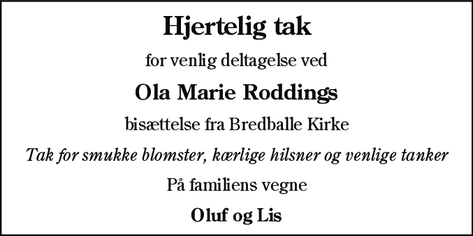 Dødsannonce for Ola Marie Rodding
