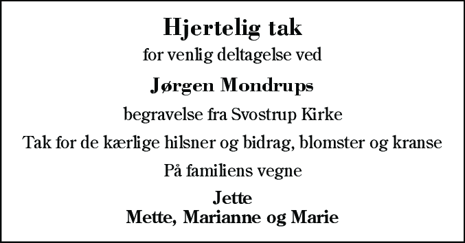 Dødsannonce for Jørgen Mondrup