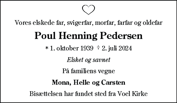 Dødsannonce for Poul Henning Pedersen